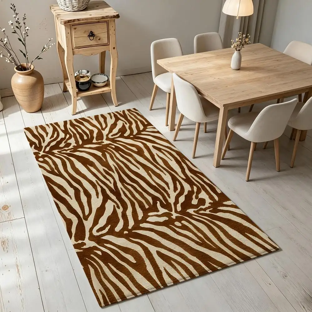 2D 1 Piece Zebra Print Soft, Comfortable, Easy to Care, Machine Washable Indoor Rug Suitable for Living Room, Bedroom, Entryway, Home Office, Hallway and Under Dining Table, Country Style Home Decor