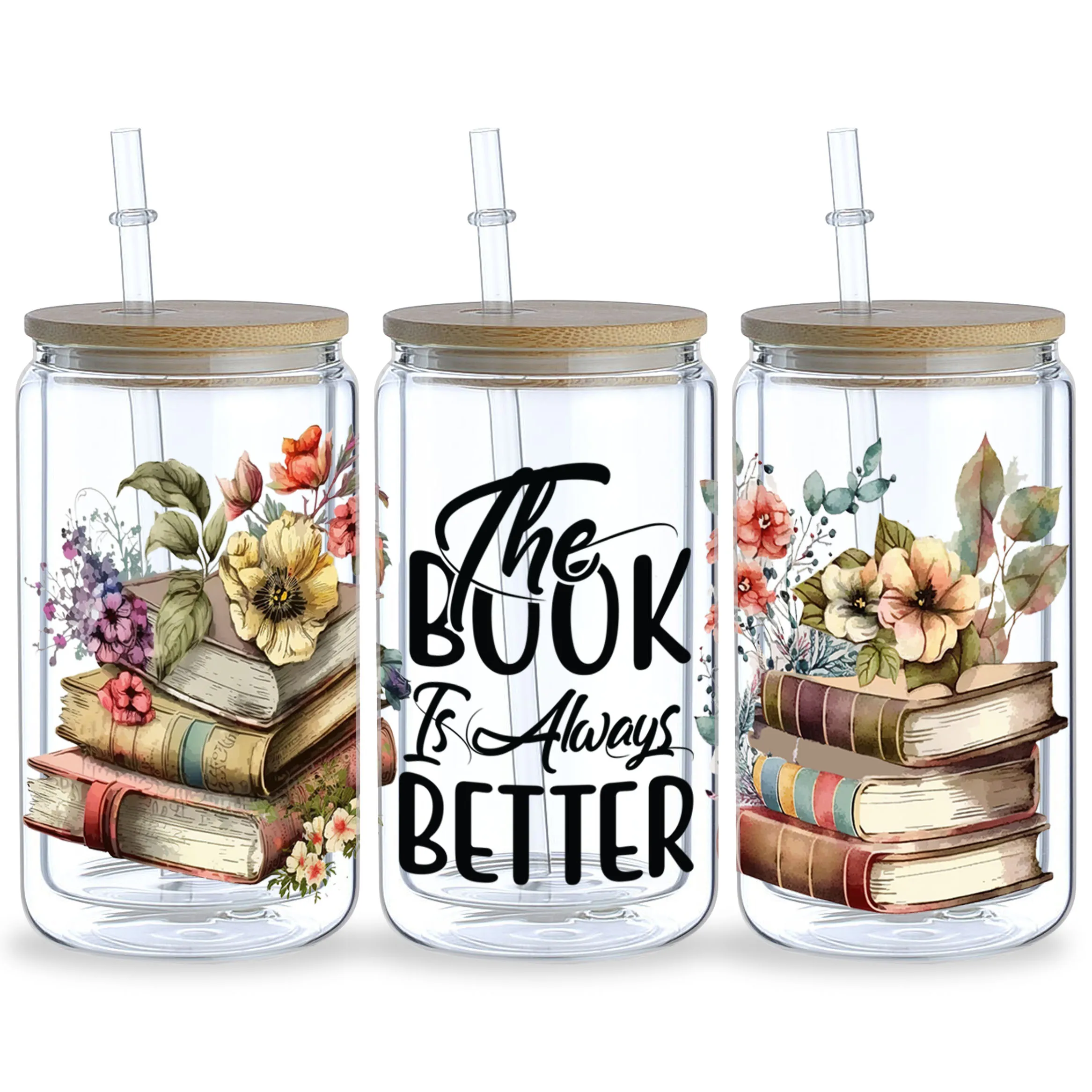 5 Sheets Book UV DTF Cup Stickers, Glass DTF Transfer Stickers,Book Lover Gift Wipe Transfer Paper,Suitable for 16 oz Glass,Cups