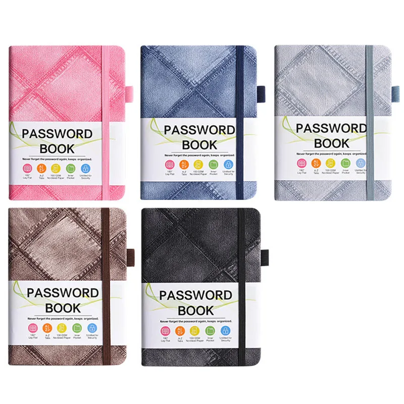

Minimalist B6 Denim Password Keeper Notebook with Band Website & Phone Number Log for Office Home