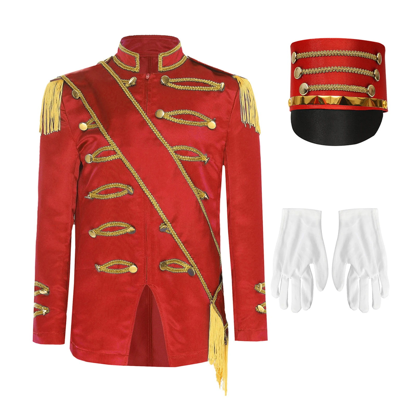 Kids Marching Drum Band Honor Guard Jacket with Hat Gloves Flag Raising Uniform Halloween Carnival Cosplay Performance Costume