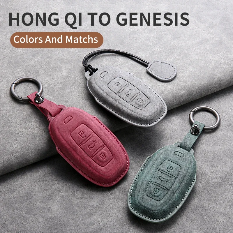 

Sheepskin Leather Car Smart Key Fob Case Cover Shell For FAW Hongqi HS5 H5 H9 HS7 H7 L5 HS3 L9 2020-2021 Keychain Accessories