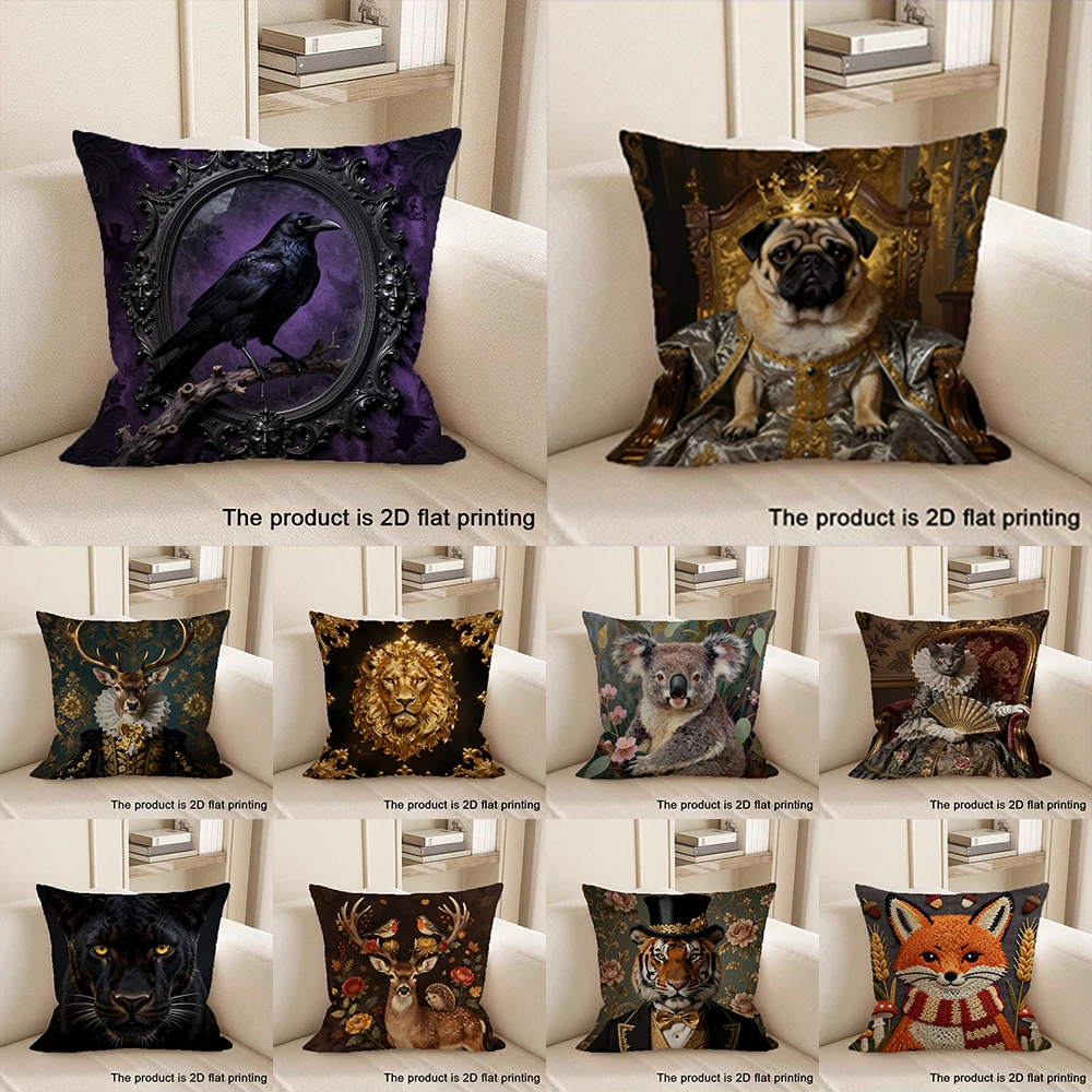 1pc Cute Animal and Royal Patterned 2D Flat Printing Pillowcases Sofa cushion cover home bedroom room decoration