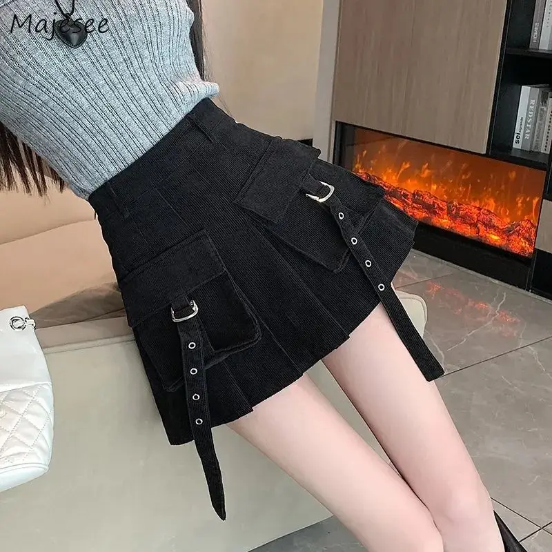 

Corduroy Mini Skirts Women Pleated Gentle Autumn Winter Thick Sweet Design Preppy Style High Waist Vintage Faldas Fashion