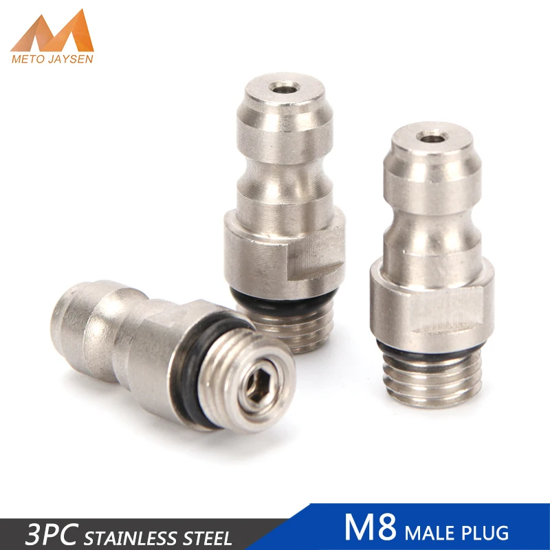 3pcs/set M8x1 Thread Stainless Steel Quick Coupler Plug Adapter for Air Refilling 8mm Quick Couplings Connectors Fittings