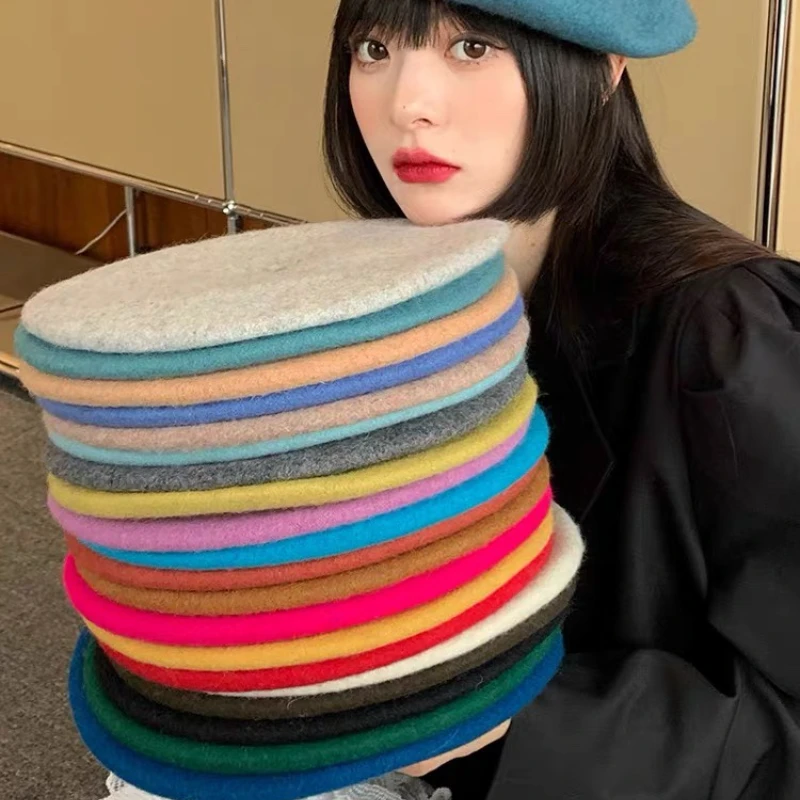 2022 Fashion Women Wool Berets Winter Hats Solid Color Beret Female Bonnet Caps Winter All Matched French Warm Walking Caps