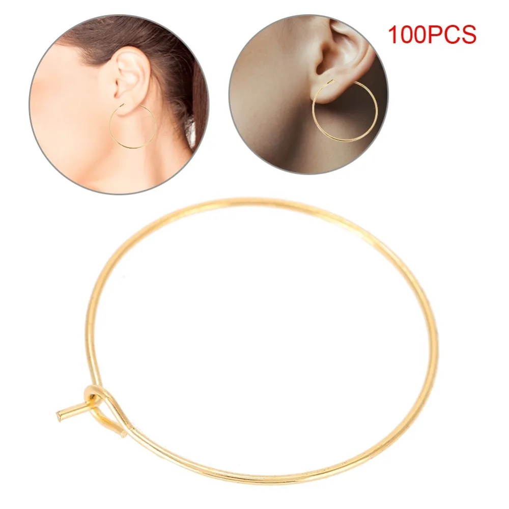 

100Pcs Gold/Silver Color Steel Circle Earring Loops Open Loop Design Round Shape Wine Glass Hoop Ring Jewelry Findings