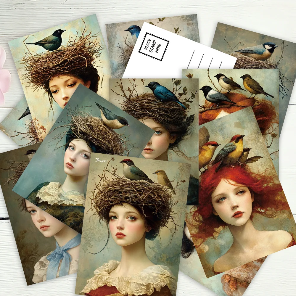 Collectible Vintage Greeting Cards - 32pcs,Vintage Bird's Nest Headpieces Postcards,decorations/greeting cards/postcards,high-precision