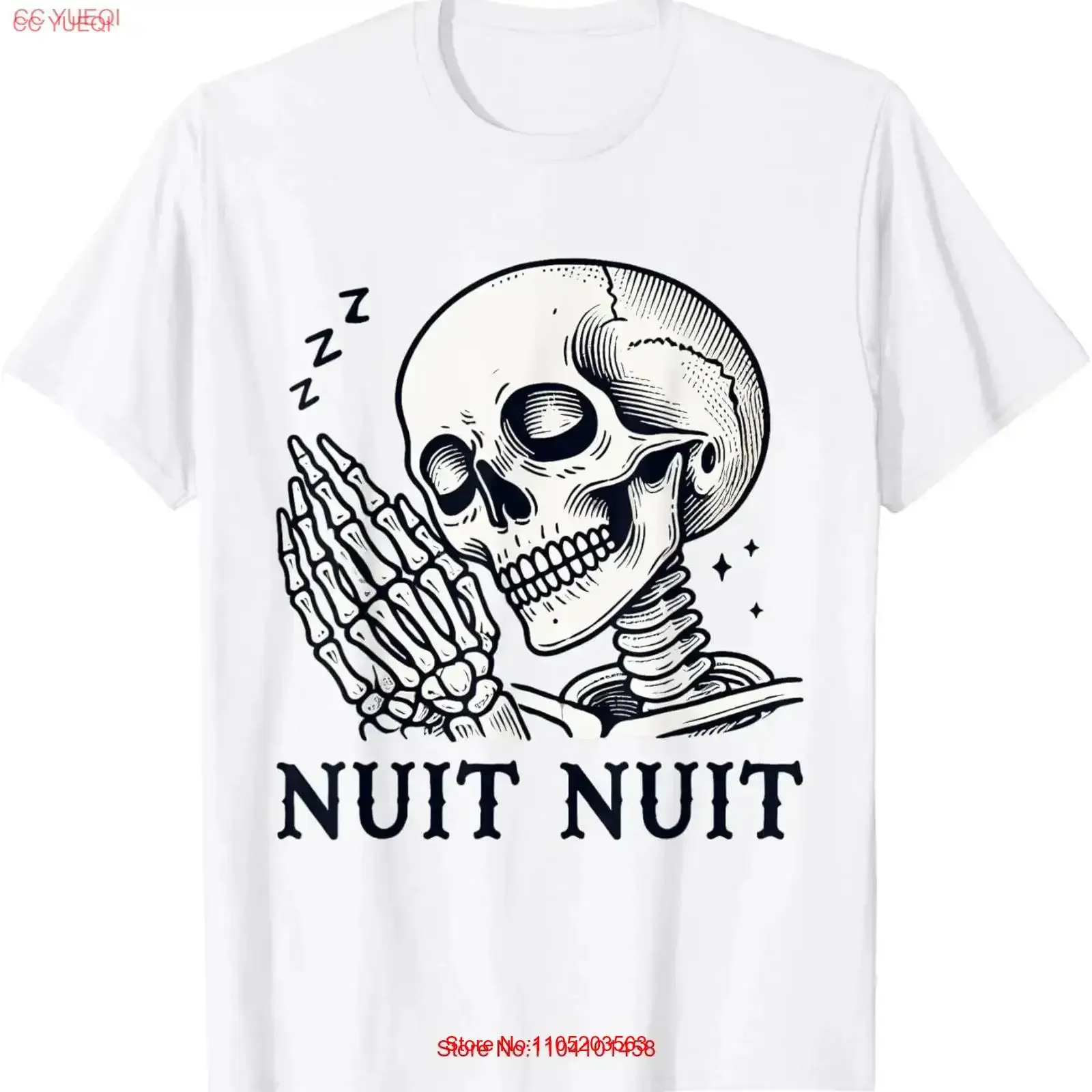 Camiseta divertida con diseño de Halloween y esqueleto durmiente de Nuit, Top informal lavado vintage para uso diario, ropa de calle ligeramente Unisex
