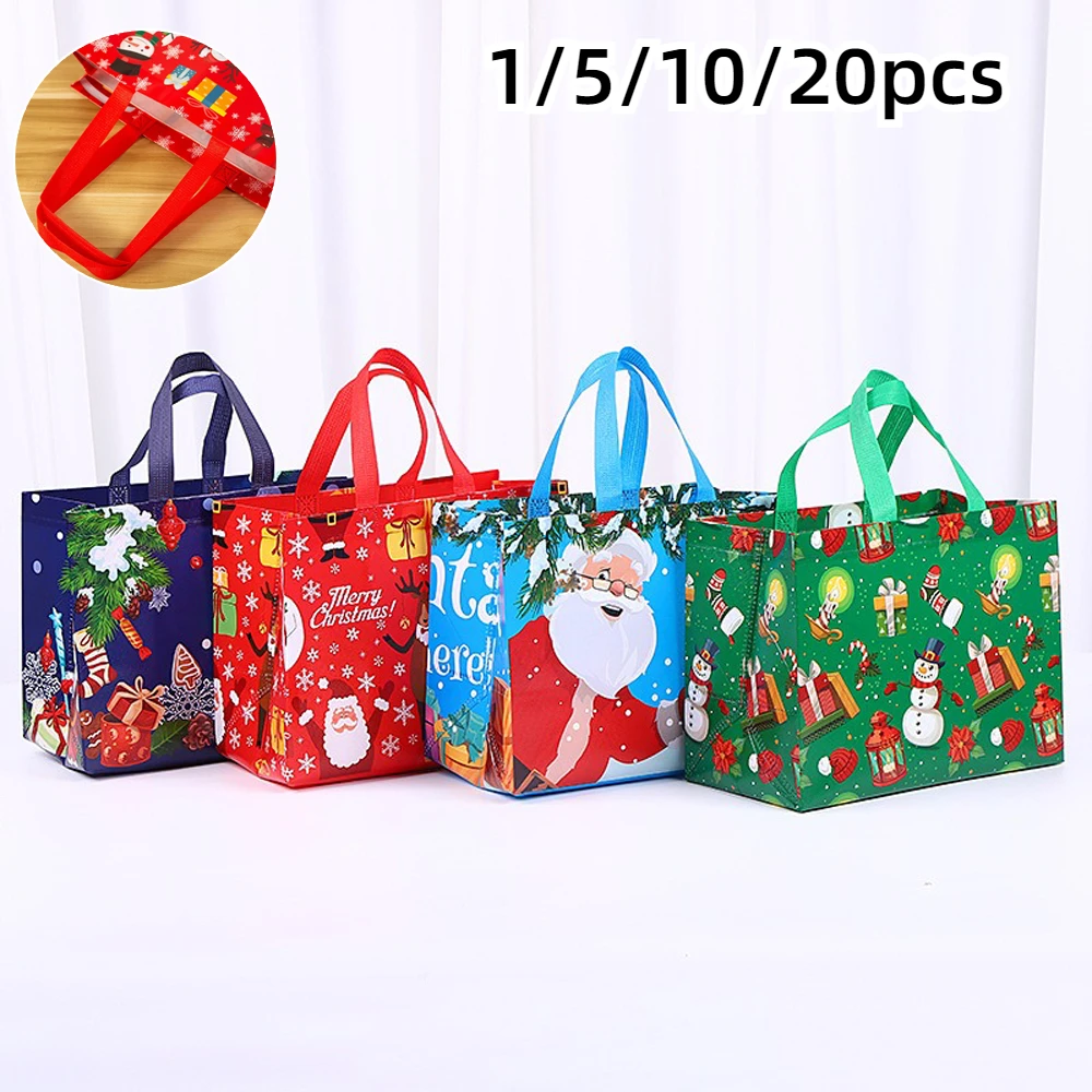 Christmas Gift Bags Santa Elk Snowflake Gift Wrapping Bag Party Gift Bags Thickened Non-woven Waterproof Bag Christmas Decor M/L