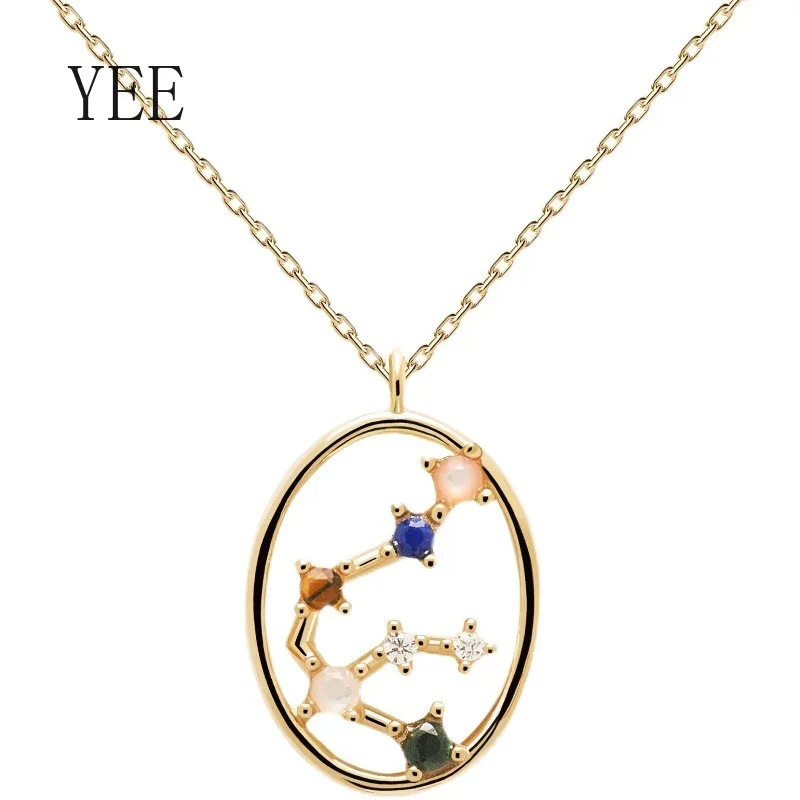 

YEE S925 ожерелья из чистого серебра двенадцать созвездий красочные для женщин уникальные легкие роскошные ювелирные изделия подвески подарок