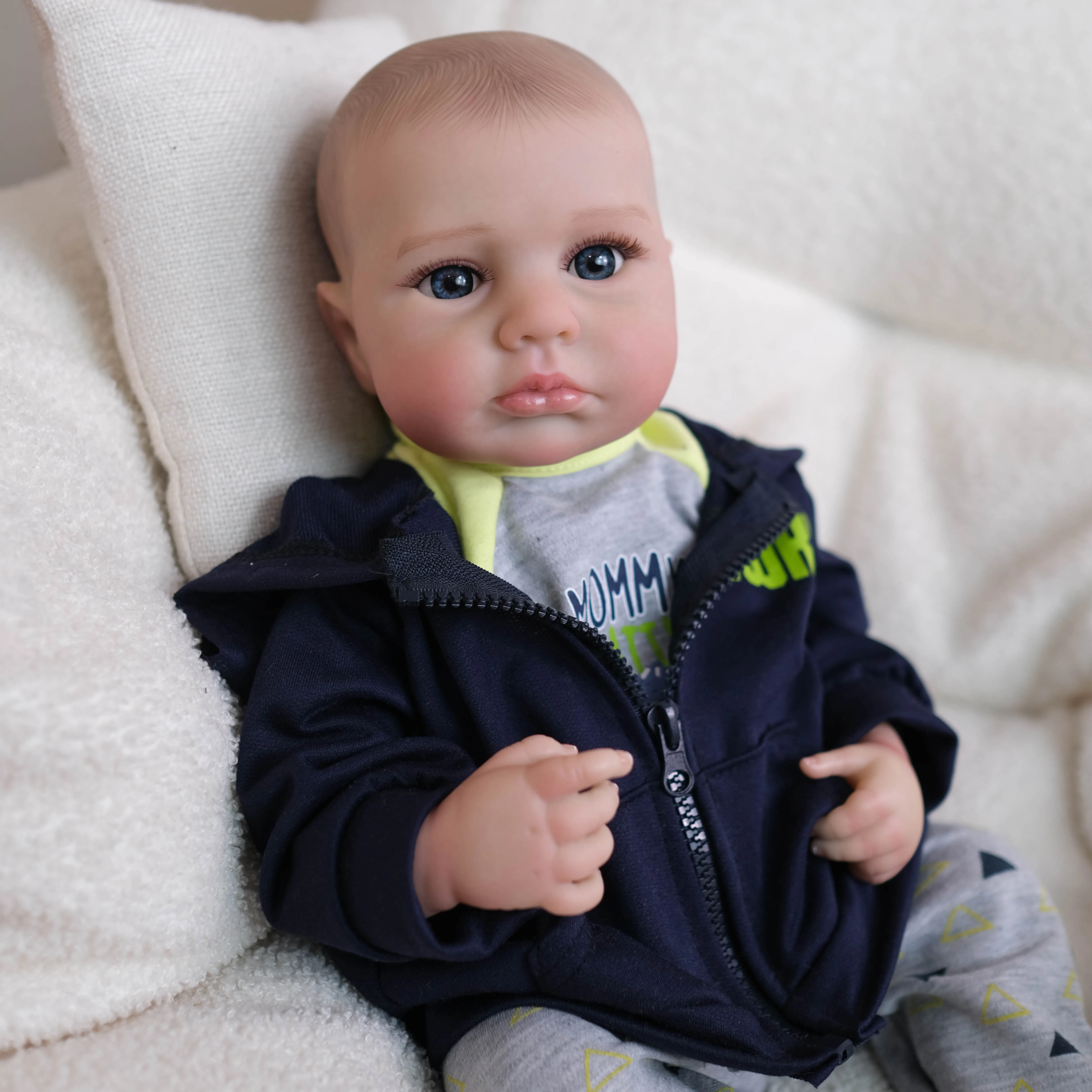 NPK 19''High Quantity Handmade Full Body Vinyl Loulou Awake Baby   Collectible Art Doll 3D Skin Visible Veins Lifelike Gift