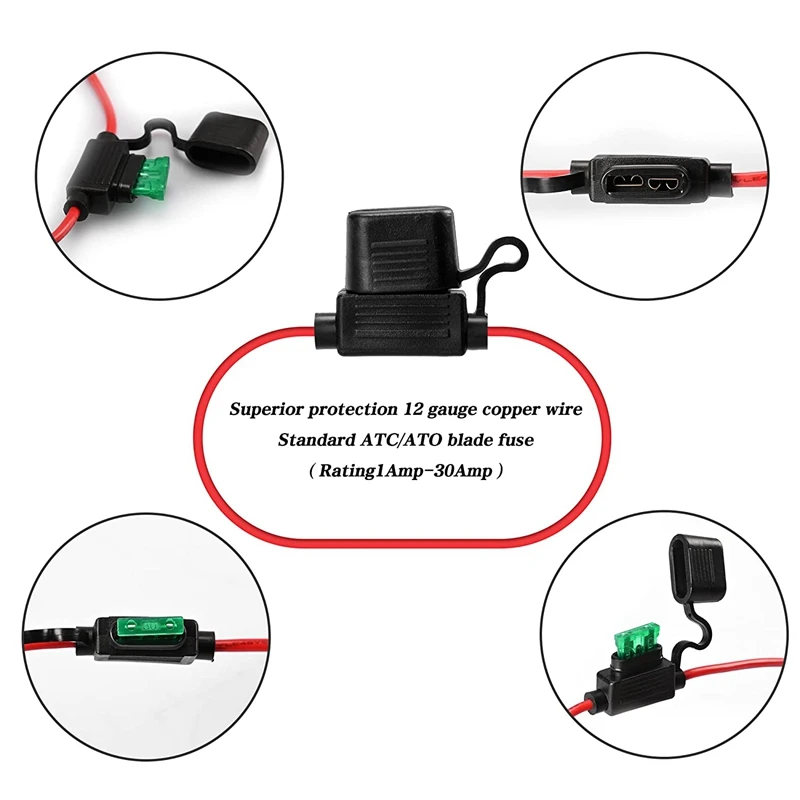 Адаптер плавкого предохранителя 12V-DC ATC/ATO 12 AWG стандартный держатель плавкого предохранителя 10 шт. водонепроницаемый предохранитель для автомобиля 1-30 А
