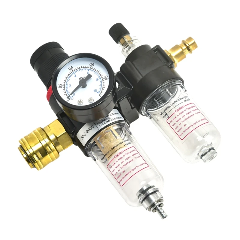 547F 1/4 in Port Air Regulator Body with Clear Cups and Pressure Meter for Tool Line Moisture Watch, Routine Line Service and