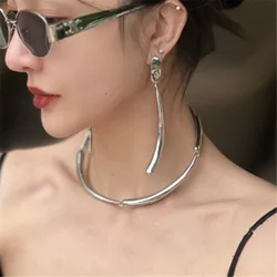 XIALUOKE Irregular Geometric Metal Crescent-shaped Drop Earrings For Women Punk Style Earrings Necklace Jewelry Accessories