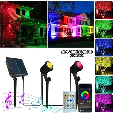 2/4/6 Lights RGB Solar Spotlight IP65 Waterproof Solar Light Outdoor Garden Light APP Control Christmas Halloween Party Decor