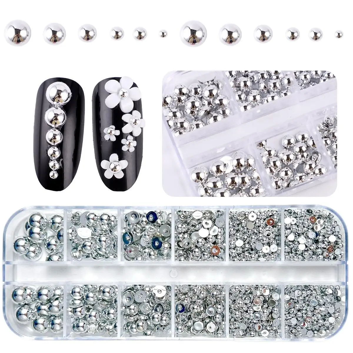 1 caja de abalorios de perlas semicirculares de imitación Artificial para uñas, decoraciones artísticas de uñas con perlas de fondo plano en varios colores 3D para uñas DIY