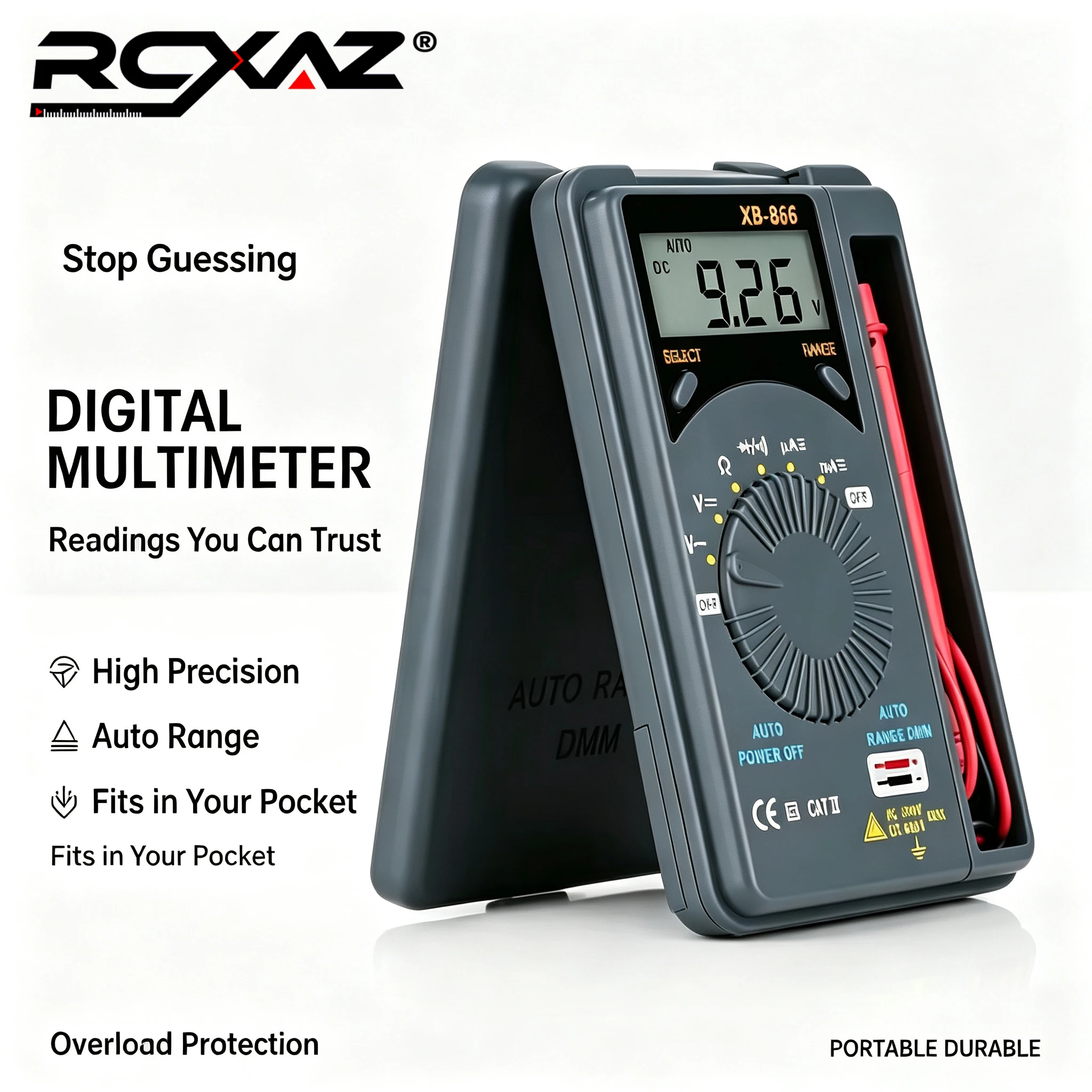 RCXAZ Digital Multimeter Auto Range AC/DC Voltmeter Ammeter Tester Tool with Backlight LCD for Home Office Electrical