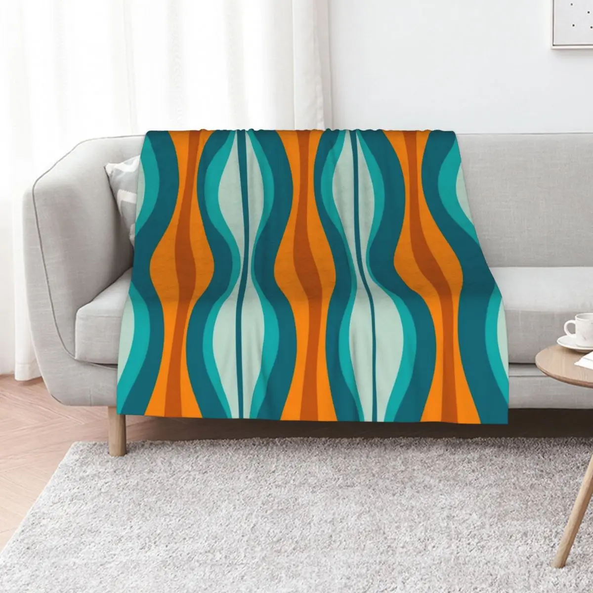 Hourglass Abstract Midcentury Modern Pattern in Orange, Rust, Aqua, Turquoise, and Teal Throw Blanket