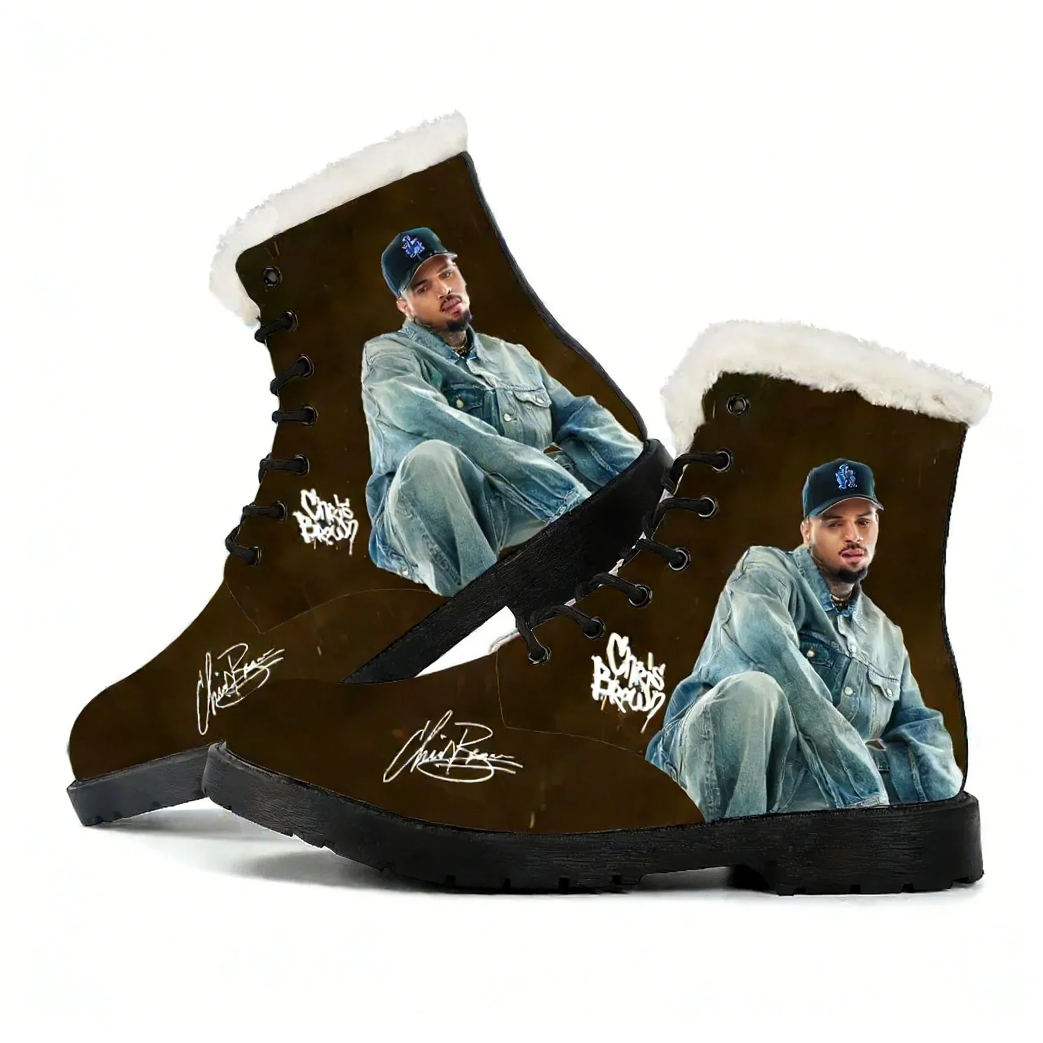 Chris Brown Hip hop Rock Singer Plush Boots Men Women Teenager Shoe Casual Boot Outdoor Lightweight High Quality Couple Shoe