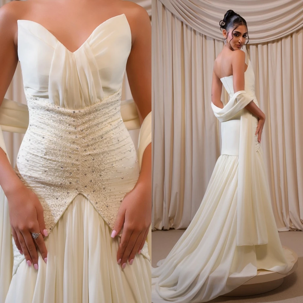 Maßgeschneidertes, trägerloses, ärmelloses, elegantes Abendkleid in A-Linie, zarte, maßgeschneiderte Anlasskleider, klassisches modisches Partykleid