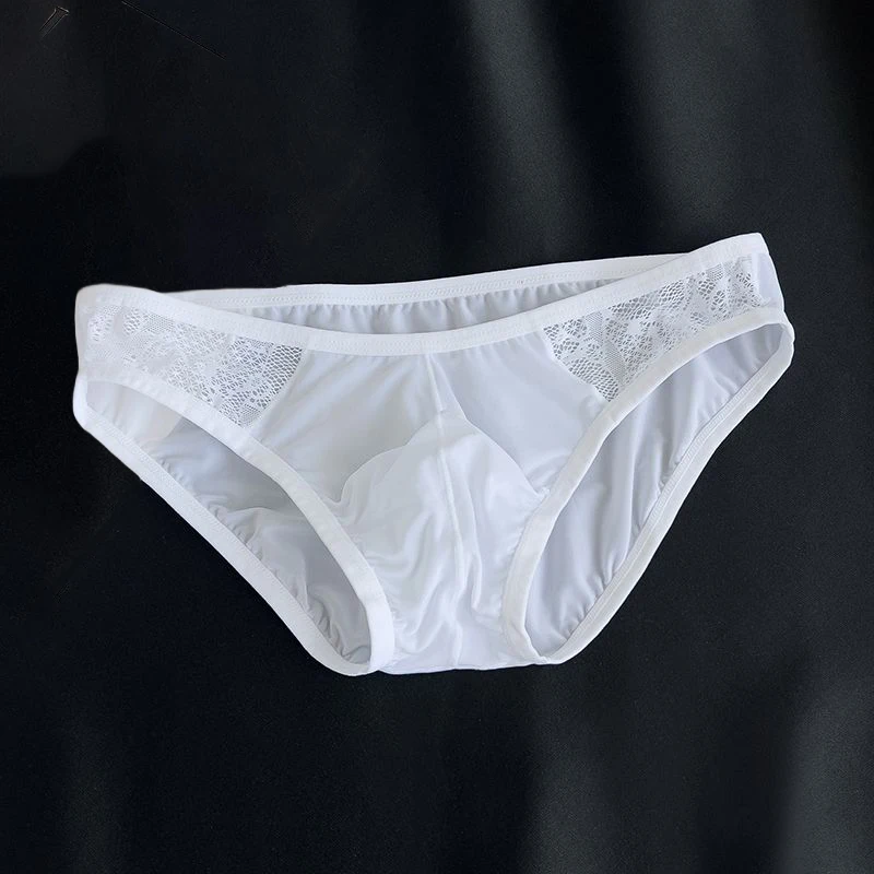 Mens Underwear Briefs Silky Sexy Lace Ice Silk Stitching Pouch Panties Slips Mannen Majtki Meskie Erotyczne Herren Unterhosen