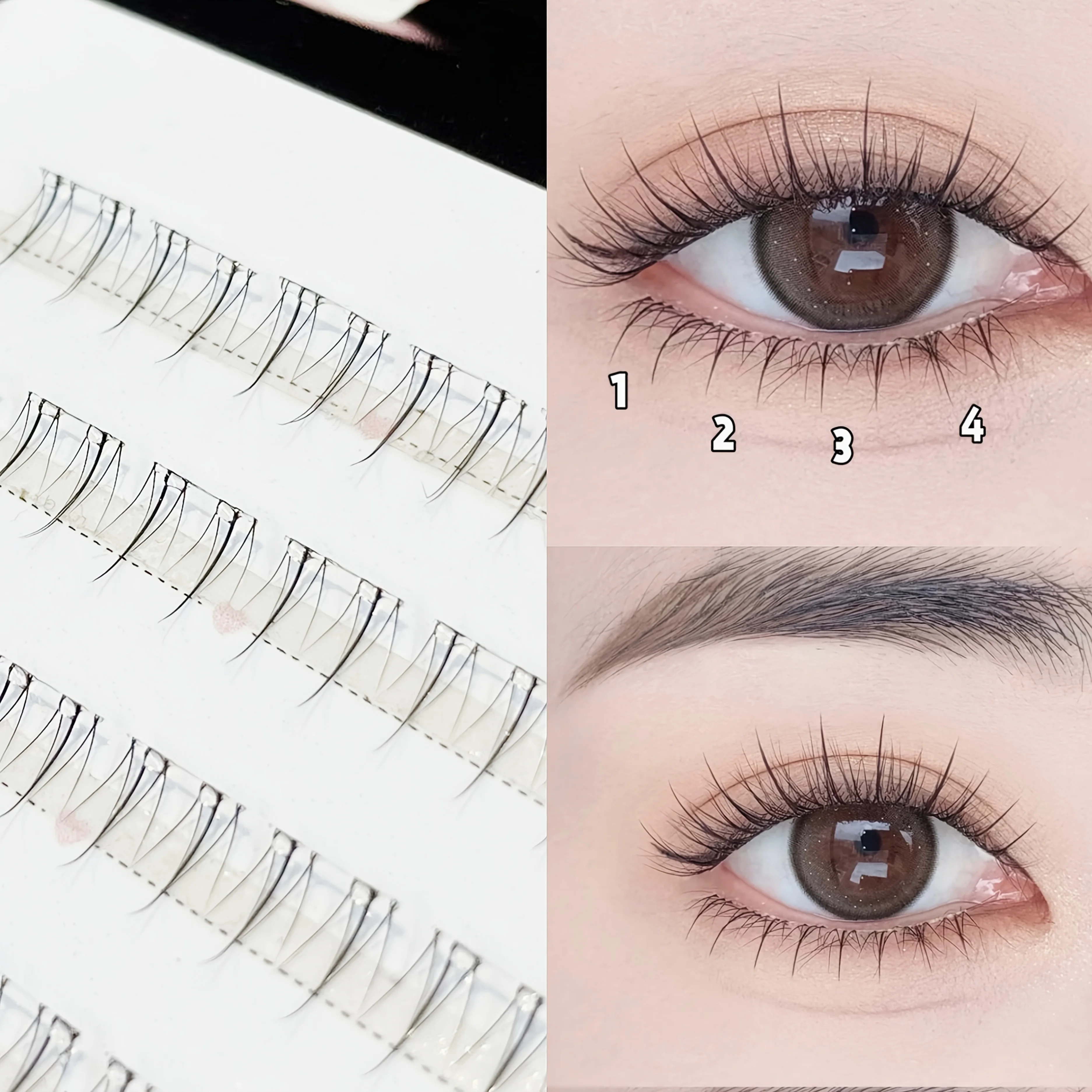 Mixiaohe 42 Clusters Flame Lower Lashes Clear Stem No Glue Korean Japanese Natural Makeup