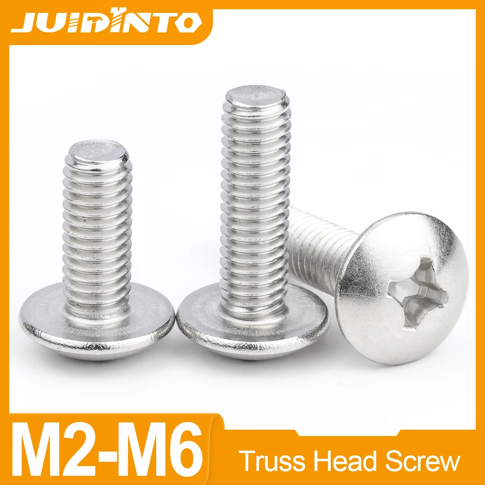 JUIDINTO 10-50pcs Phillips Cross Recessed Truss Head Machine Screws M2 M2.5 M3 M3.5 M5 M6 Nickel Plated Mushroom Head Screws