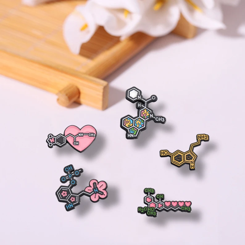 Molecular Structure Enamel Pins,Custom Chemical Element Symbol,Lapel Badges Brooches,Funny Gift Jewelry for Students and Friends