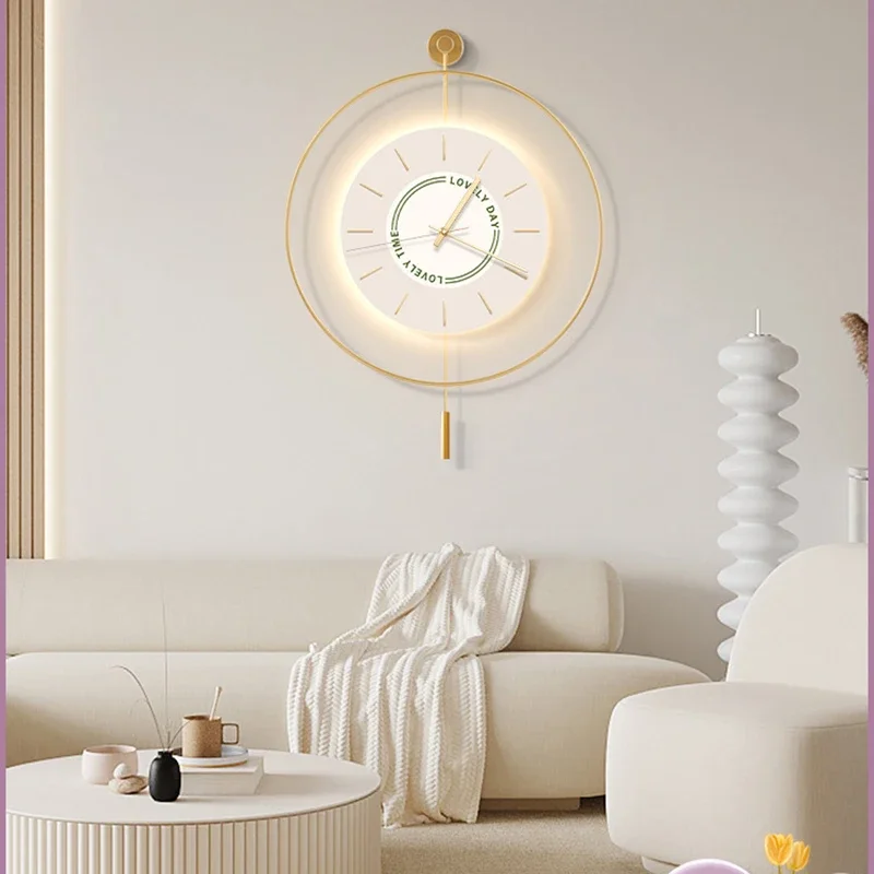 Quiet Unique Wall Clock Round European Office Round Wall Clock Yellow Golden Metal Relogio Digital De Mesa Room Decoration
