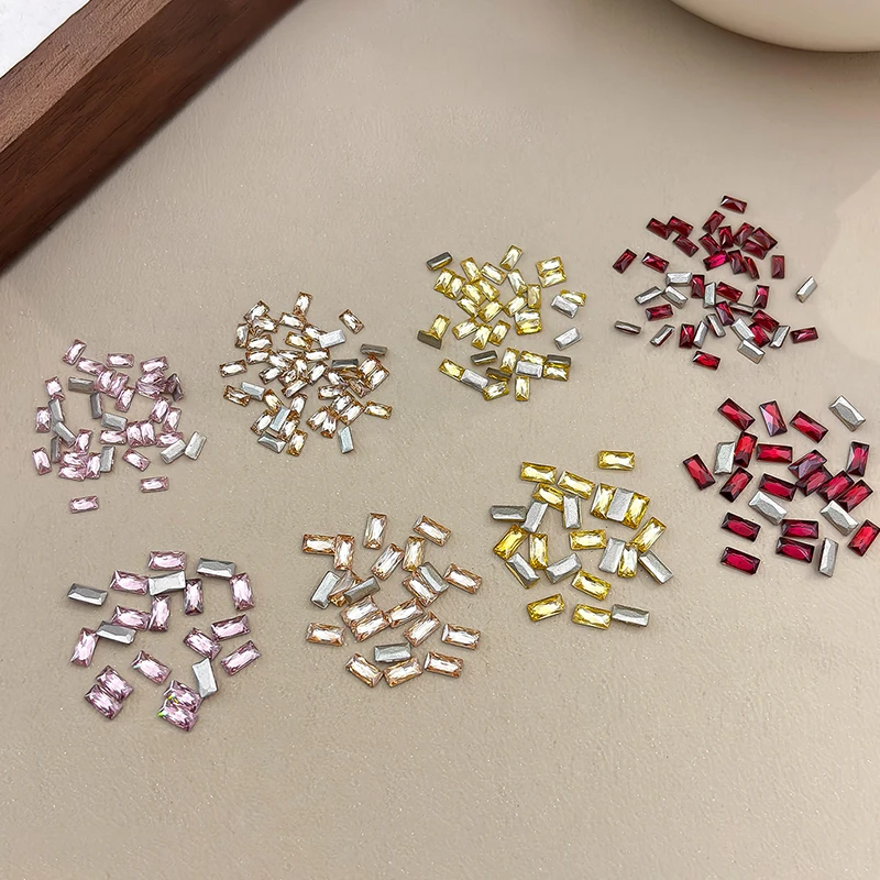 50Pcs Rectangular Nail Zircon Transparent 5a Nail Crystal Diamond French Striped Nail Accessory