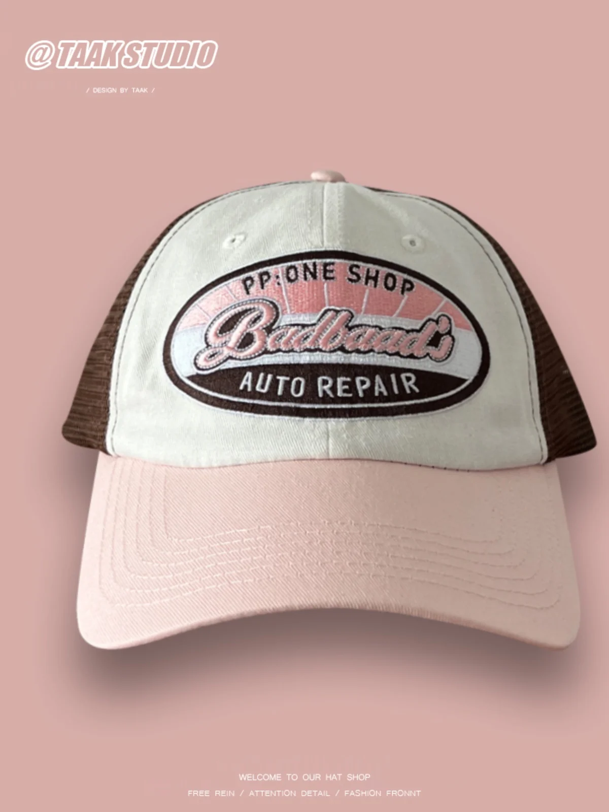 

American Retro Pink Letters Baseball Cap Women's Summer All-Matching Peaked Cap Breathable Wide Brim Mesh Cap