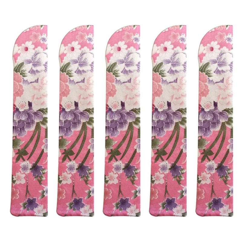 Set of 5 Vintage Folding Fan Silk Storage Bag Flower Print Chinese Hand Fan Sleeve Protective Handhelds Fan Pocket