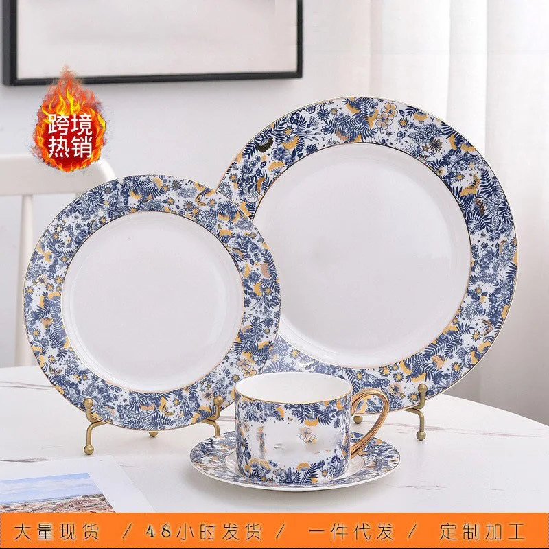 

High Grade Exquisite Ceramic Western Food Plate D Family Orchid Afternoon Tea Dessert Plate 10 Inch Flat Plate Cake Fruit Plate