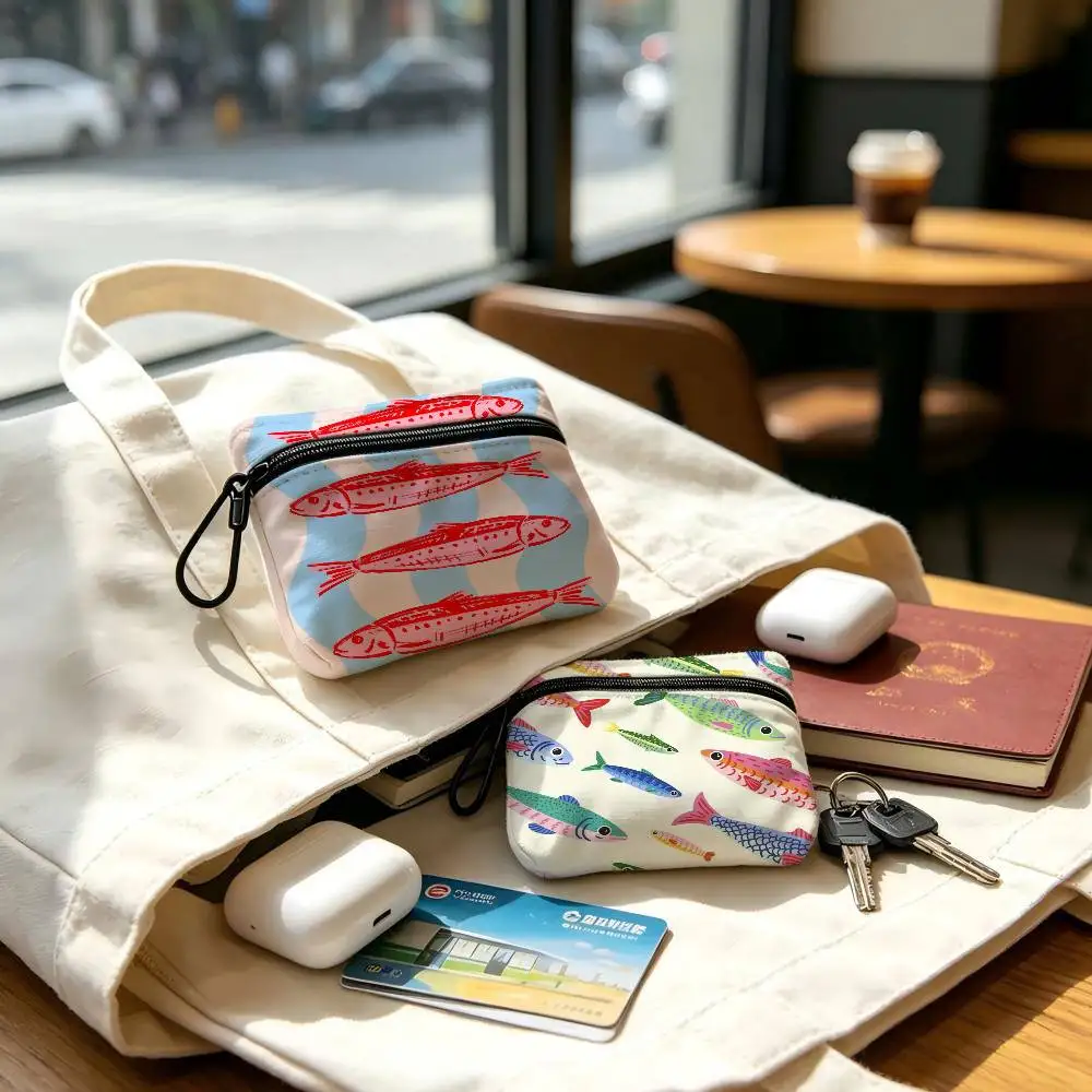 CoastalCharm Sardine Can Daily Carry Oxford Fabric Small Coin Purse Multi-use Storage Pouch For Keys Cards Coins