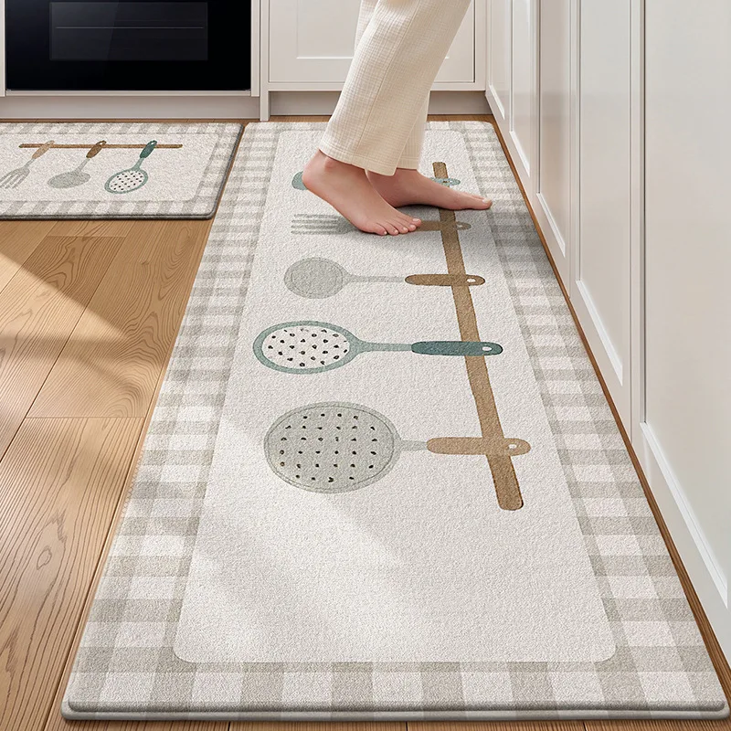 Thin Funny Kitchen Mat, Short Plush Long Strip Rug, Absorbent Oil Absorbing Easy Care Carpet, Stain Resistant Anti-Fall Pad