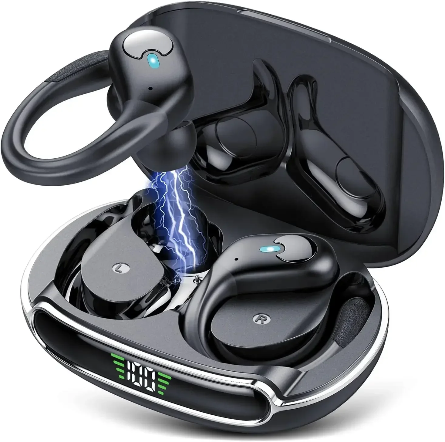 Silnek BX30 TWS Waterproof Sport Earhook Wireless Earbuds LED Power Display Bluetooth Earphone With Mic For Running Workout Gym