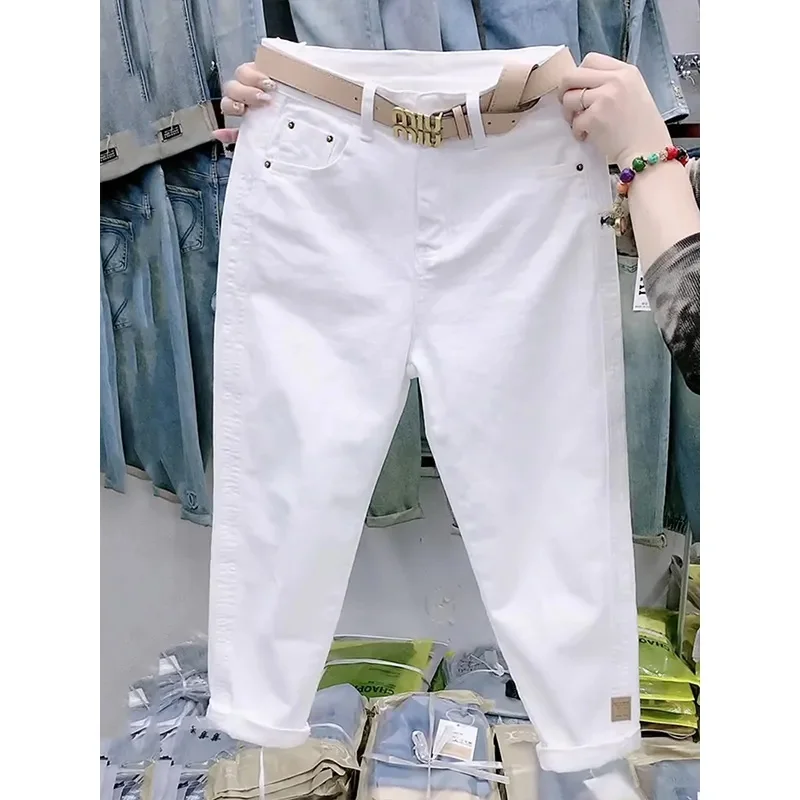 2024 New Spring Summer White Jeans Women's Loose All-Match Casual High Waist Denim Harun pants Female Cowboy Trousers