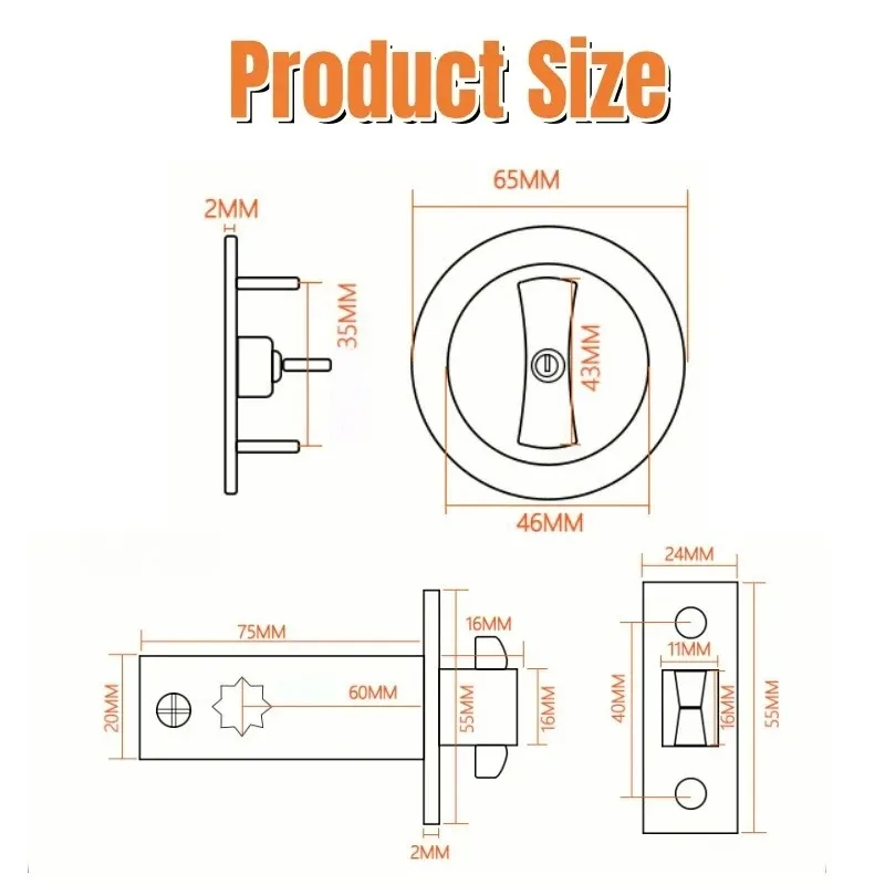 Imagem -06 - Fechadura Invisível de para Quarto e Banheiro Porta Deslizante Portátil Fechadura Embutida Estilo Europeu Aço Inoxidável