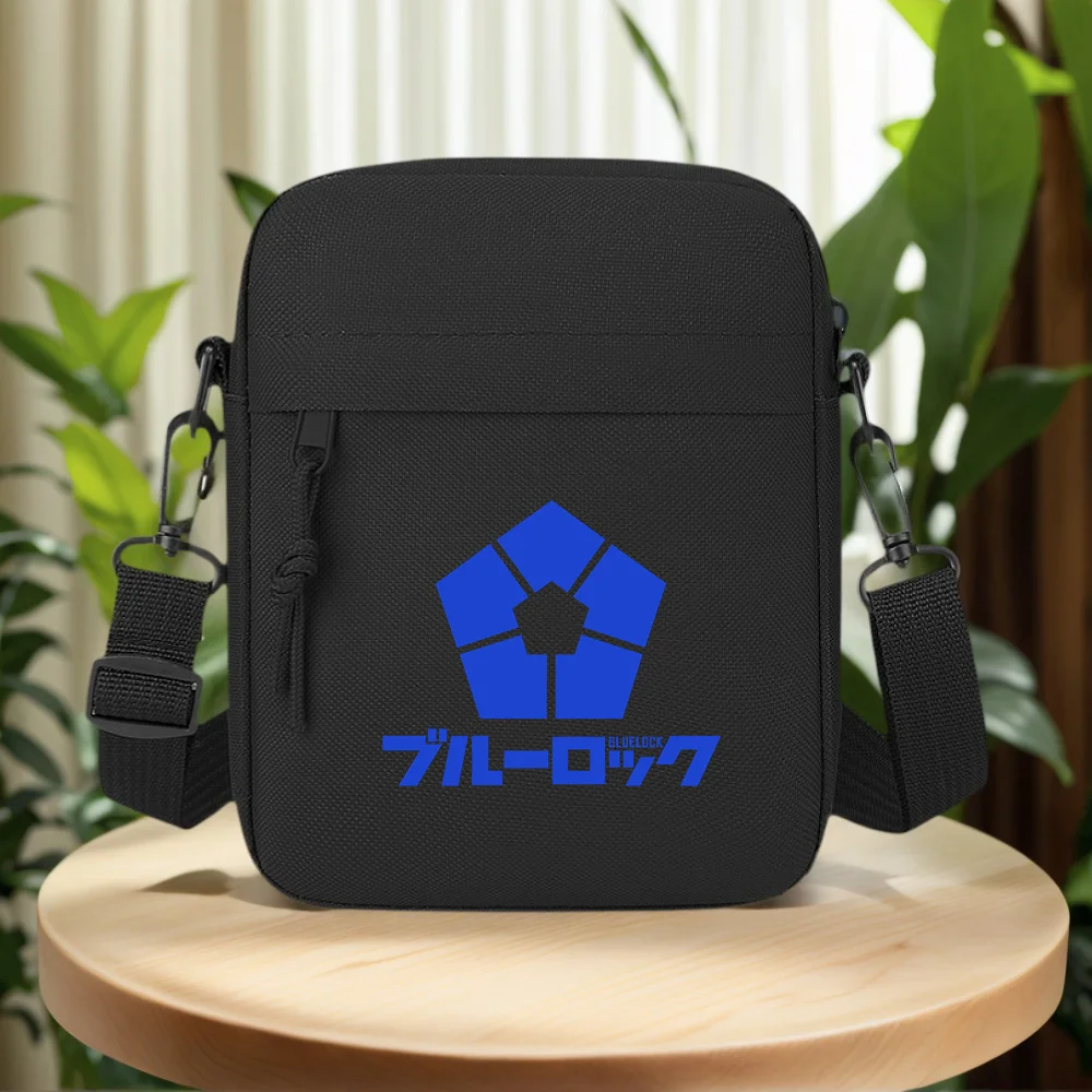 Blue pentagon shape, below. Football game Men Crossbody Bag Single Shoulder Women Cartoon Anime Film Printing Design Unisex