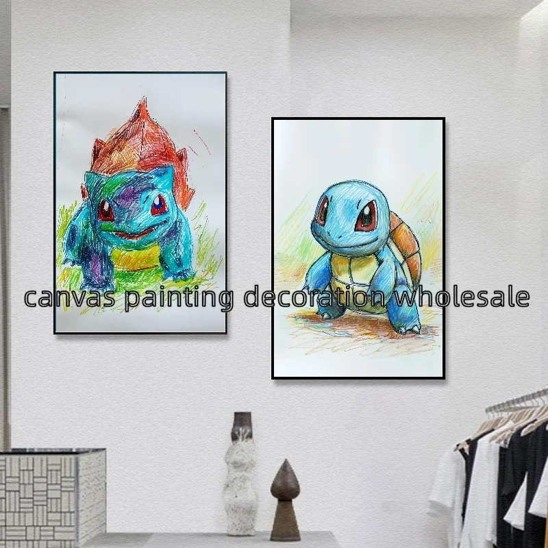 Wall Art High Quality Home Decor Anime Pokemon Poster Sketch Style Watercolor Print Canvas Painting Pikachu Bulbasaur Charmander