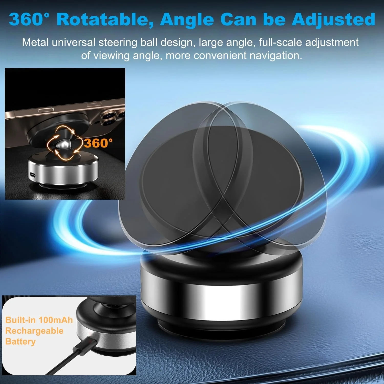 車載用電動真空吸着式マグネット式スマホホルダー ジムマウント 360度回転 °   スマートフォン用回転式マグセーフ吸盤式スマホホルダー