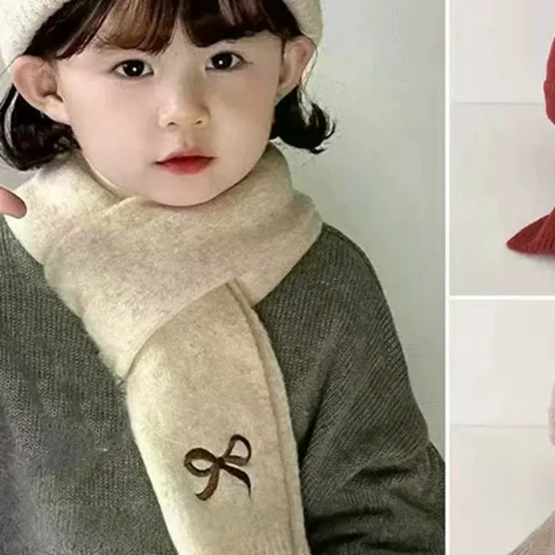 Ensemble de chapeaux et écharpes coréens pour enfants de 1 à 8 ans, 2 pièces, élégant, avec nœud papillon, pour garçons et filles, coupe-vent, bonnet en laine tricoté, hiver