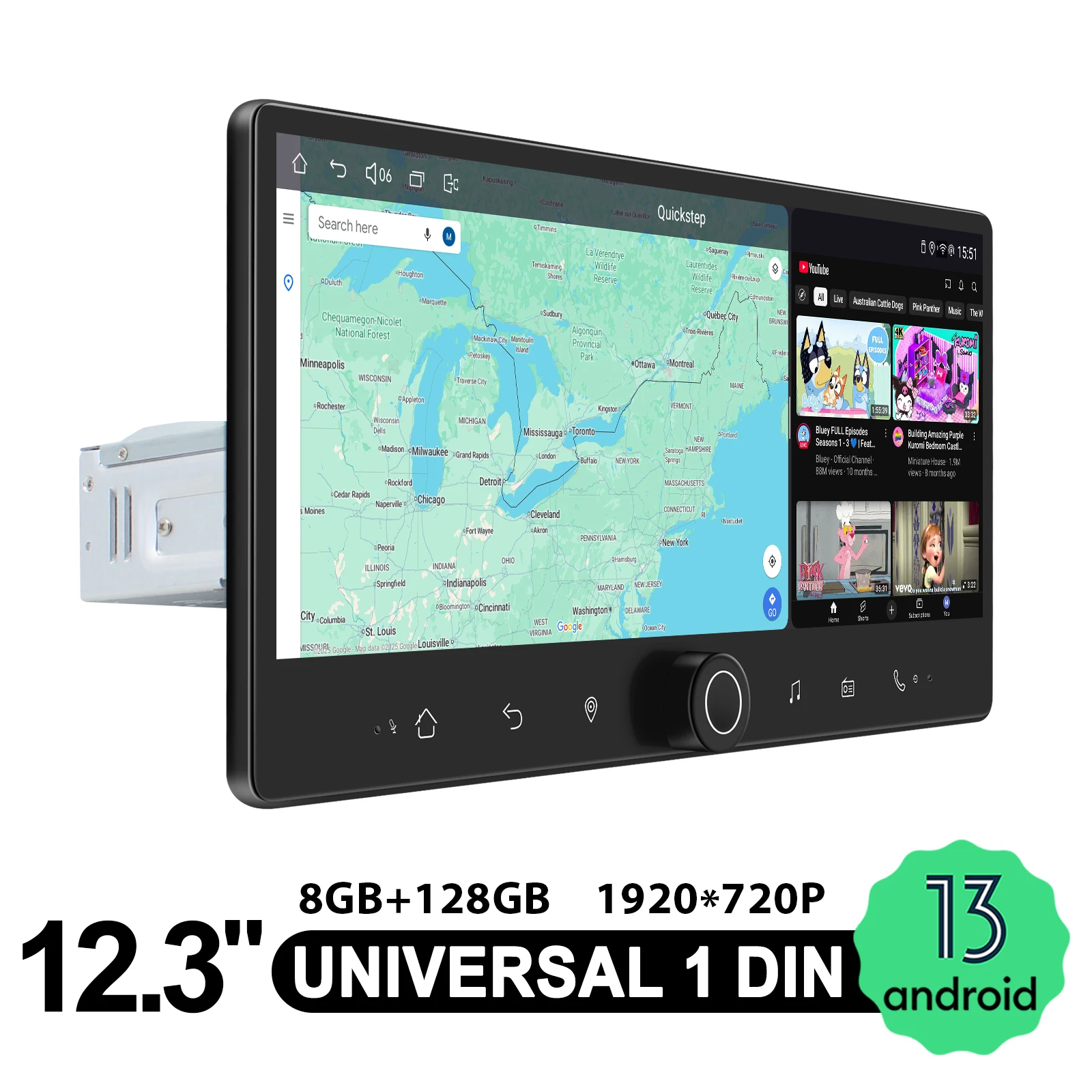 JOYING 12.3 بوصة أجهزة راديو ستيريو للسيارة مشغل وسائط متعددة صوت السيارة CarPlay وAndroid Auto مع HDMI 360 °   منفذ الكاميرا SUB Out SWC FM/AM