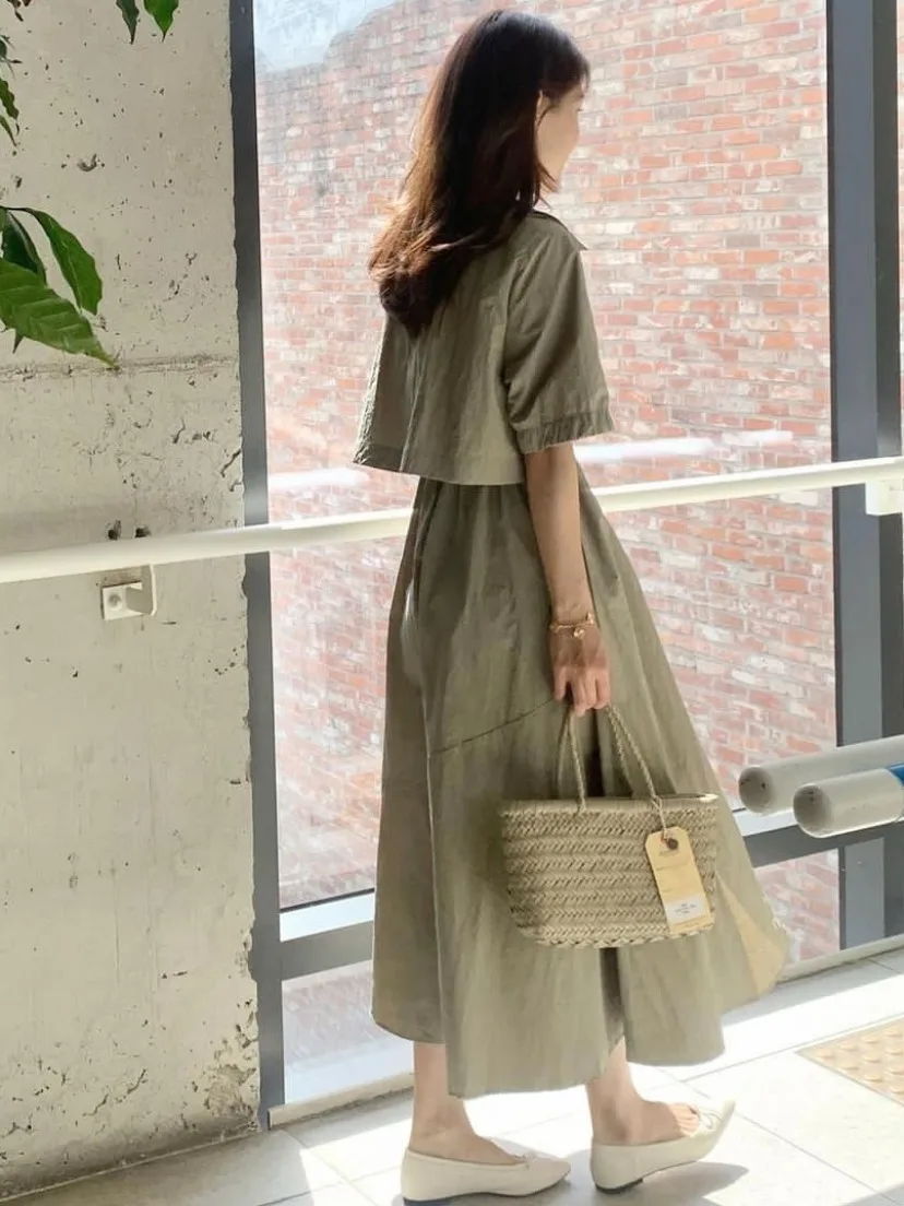 Ele Lungo al ginocchio Dstring Colletto in vita Dr Chic Summer Dongda Gate Sle Midi da donna Dr Chic Summer Dr