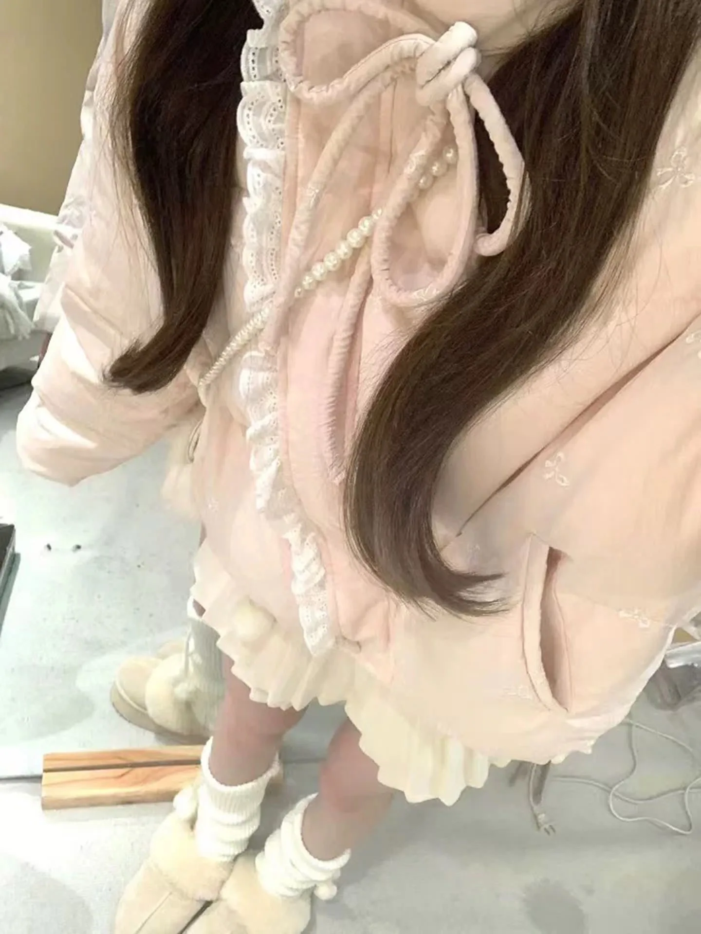 핑크 오르트 여성용 다운 재킷 스위트 코리안 스타일 겨울 코트 따뜻한 슬리퍼 출퇴근 패션 폴리에스터 섬유 롱 슬리브