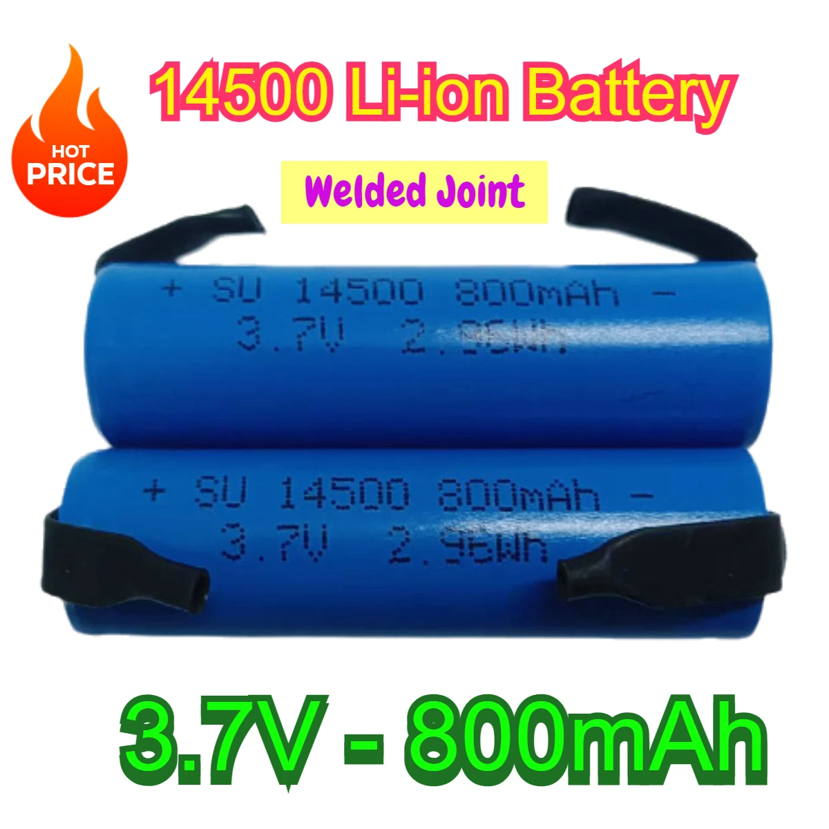 3.7V 14500 800mAh リチウムイオン電池 ICR14500 溶接接合充電式リチウム電池 LED 懐中電灯ヘッドライト AA 電池用