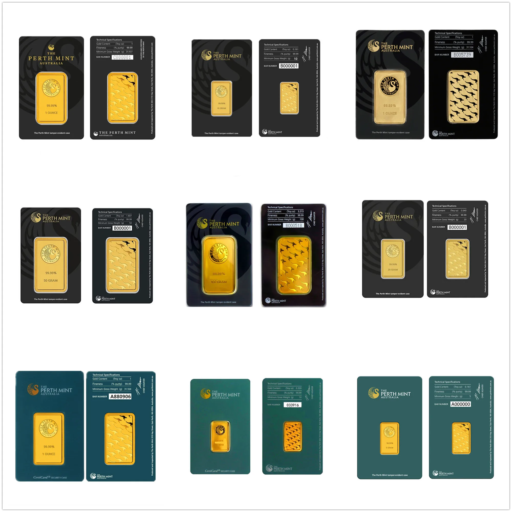 5 جرام-100 جرام أستراليا الذهب بار سلسلة ختم التعبئة والتغليف مع رقم تسلسلي مستقل النحاس الأساسية وهمية الذهب كتلة الحرفية جمع