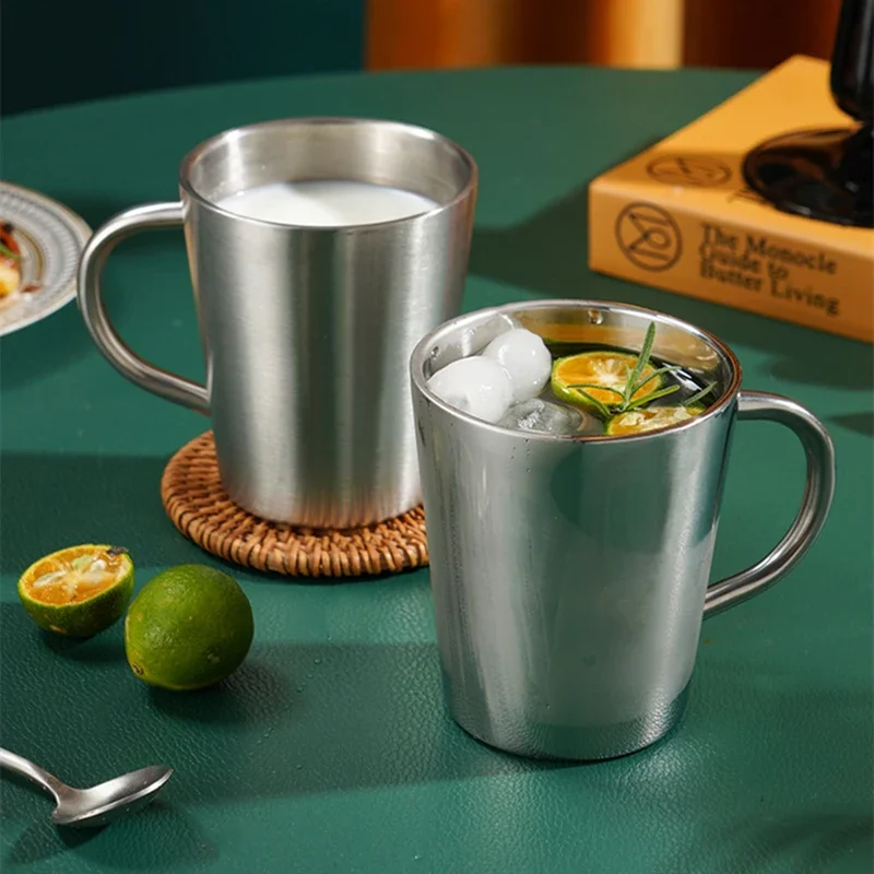 300ml Mug 304 Stainless Steel Double Layer Mug Coffee Cup Creative Water Cup Insulated Beer Cup Stainless Steel Drinkware