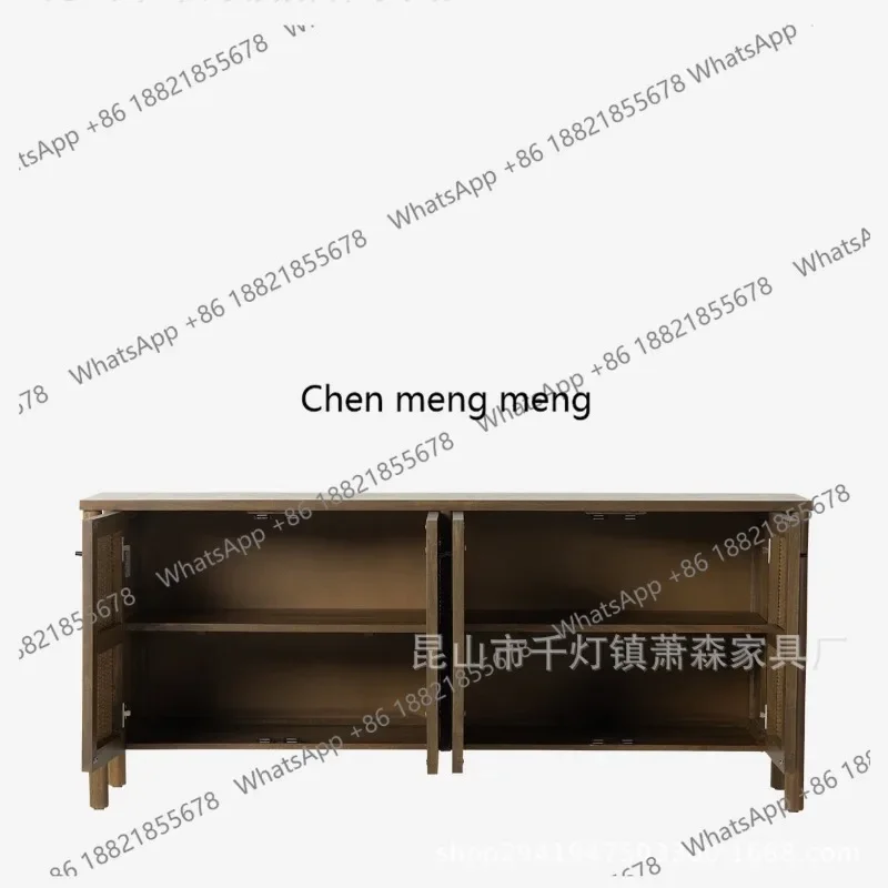 Japanese-style solid wood dining side cabinet Nordic homestay style TV cabinet retro rattan oak four-door chest cabinet