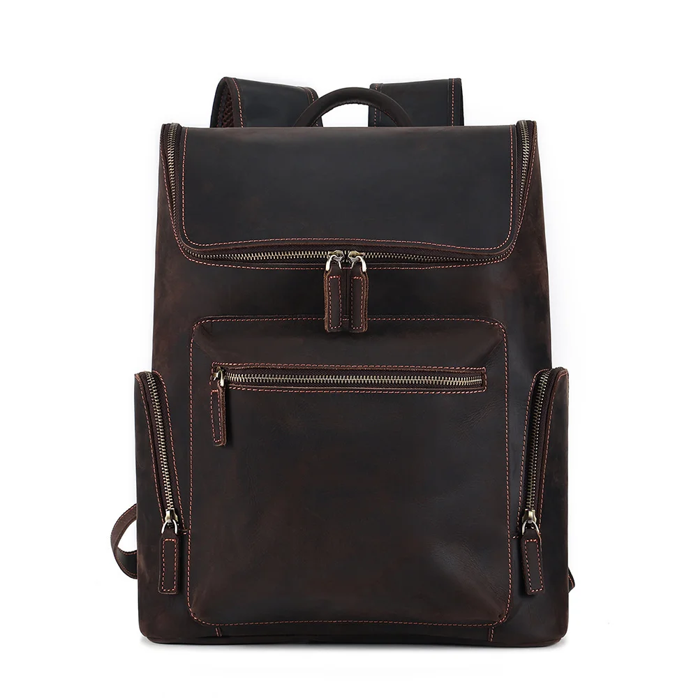 Genuine Leather Vintage Men's Backpack for 15.6 inch Laptop Bag Travel Hiking Casual Daypack Male New